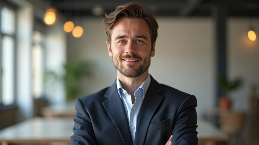 Profesional de arquitectura con experiencia en diseño paramétrico, retrato de pecho hacia arriba, expresión concentrada, estudio moderno, iluminación natural